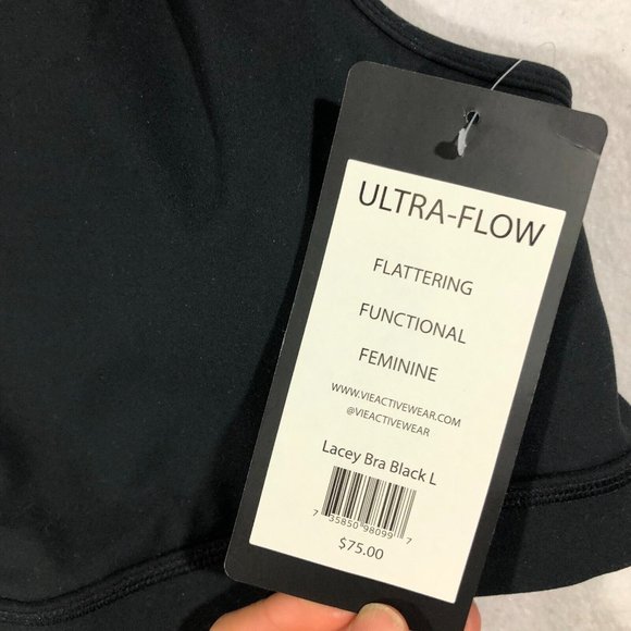 NEW Vie Active Womens Large Black Ultra Flow Lacey Sports Bra NWT $75 - Picture 9 of 9